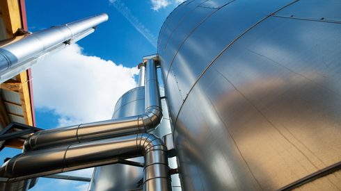 Detail shot of the buffer vessel from a modern biomass plant